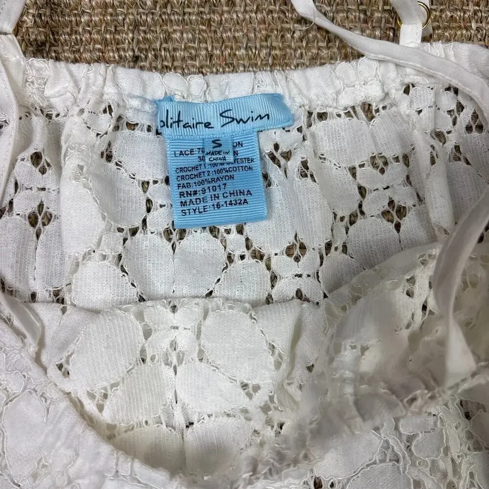 🌊🤍 Solitaire Swim Crochet Lace Cover-Up Dress | Small | White